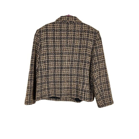 Wool Retro Tweed Jacket 14 Tan Old Money Preppy Classic Chic Work Wear Neutral - Picture 11 of 15